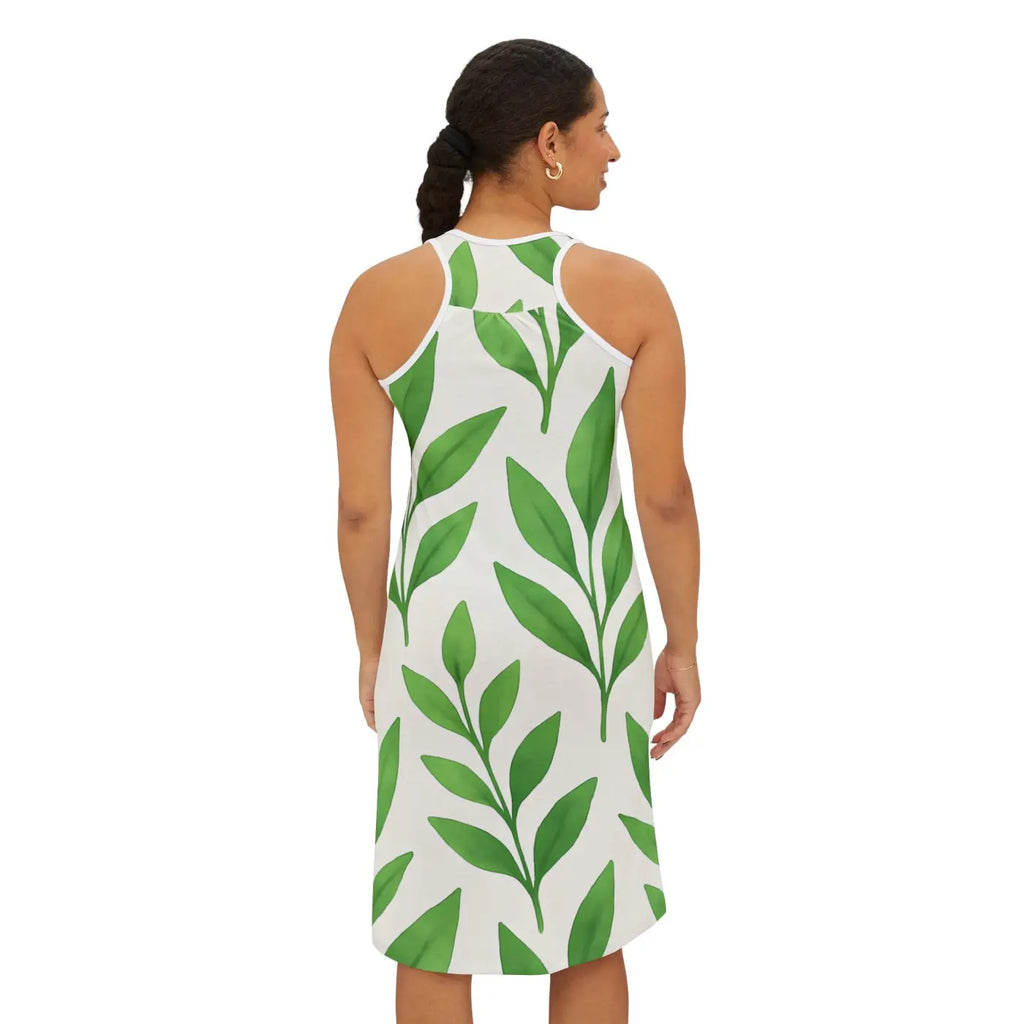 Vibrant Green Leaves Pattern Dress - Nature Inspired - DipaliZ