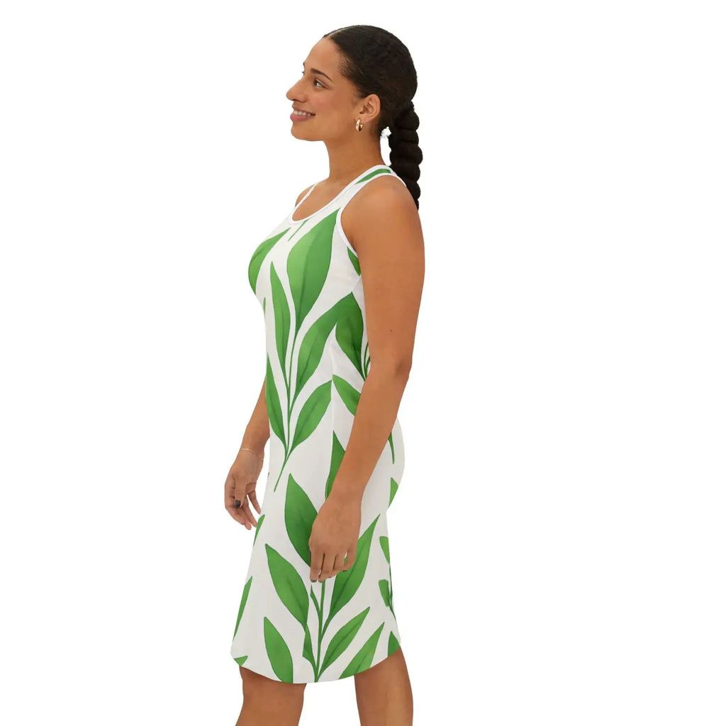 Vibrant Green Leaves Pattern Dress - Nature Inspired - DipaliZ