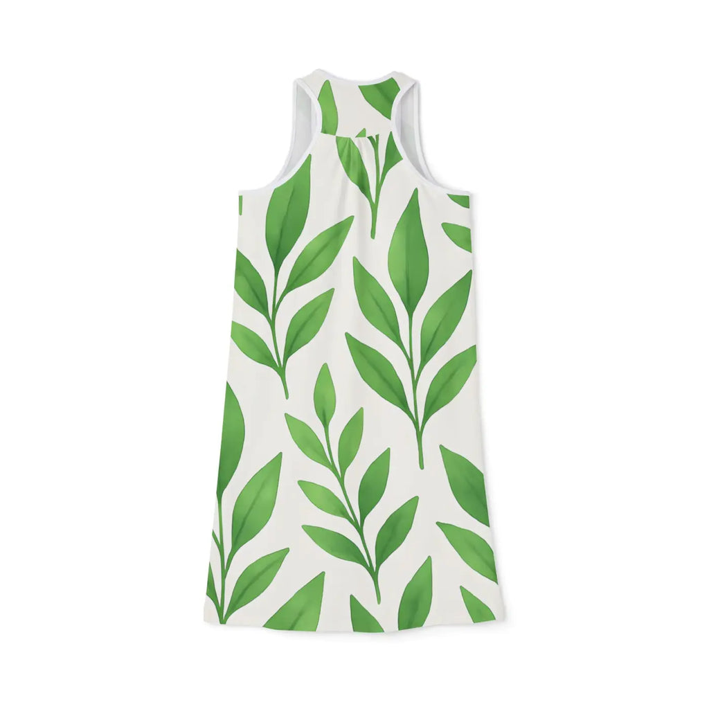 Vibrant Green Leaves Pattern Dress - Nature Inspired - DipaliZ