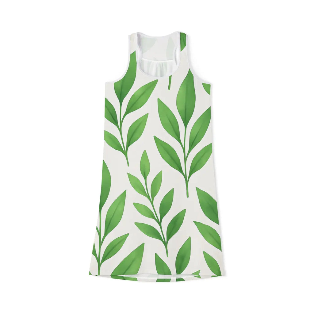 Vibrant Green Leaves Pattern Dress - Nature Inspired - DipaliZ