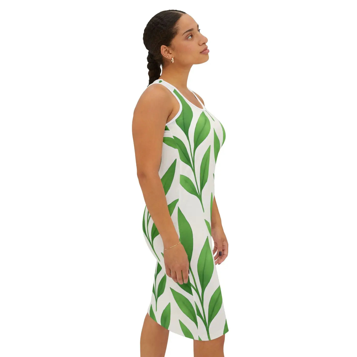 Vibrant Green Leaves Pattern Dress - Nature Inspired - DipaliZ