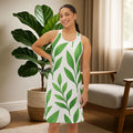Vibrant Green Leaves Pattern Dress - Nature Inspired - DipaliZ