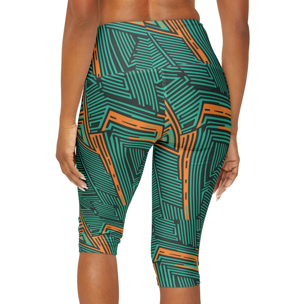 Orange Striped Yoga Capri Leggings - Activewear - DipaliZ