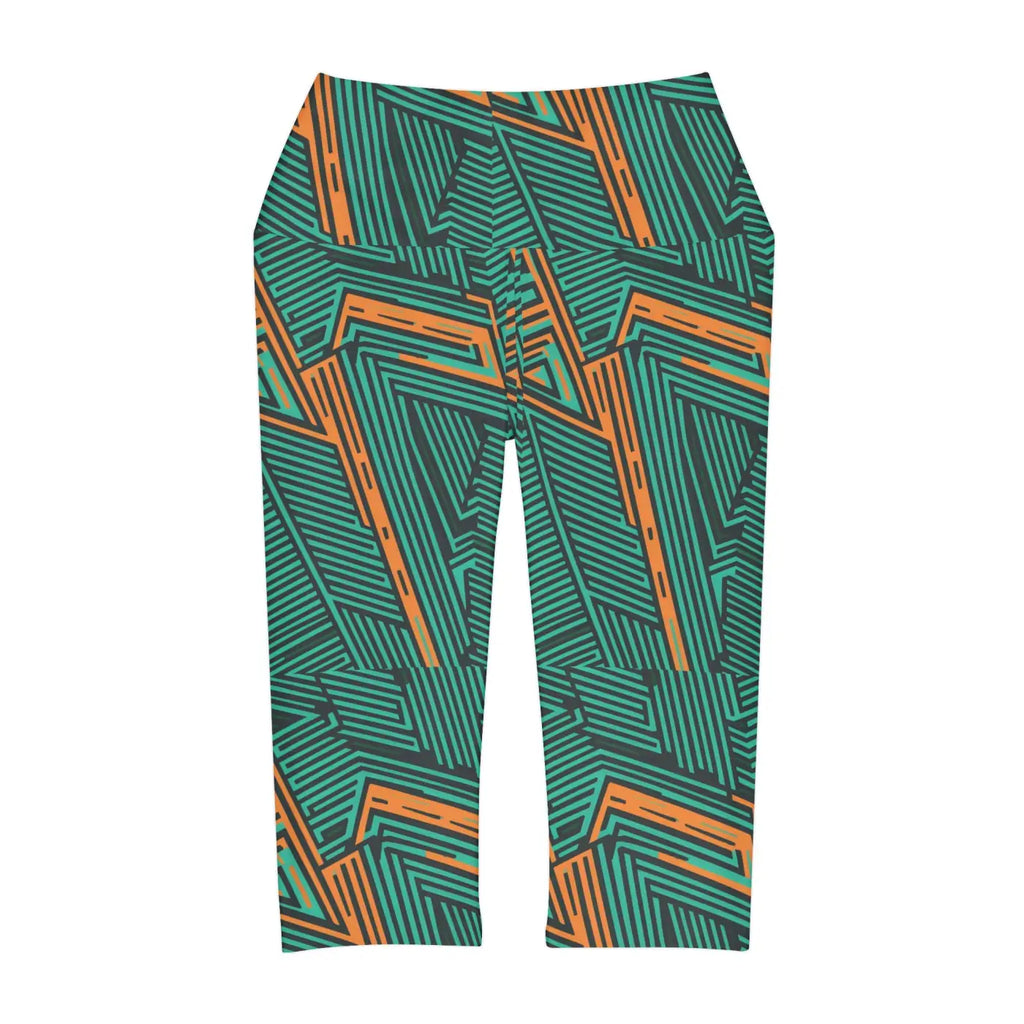 Orange Striped Yoga Capri Leggings - Activewear - DipaliZ