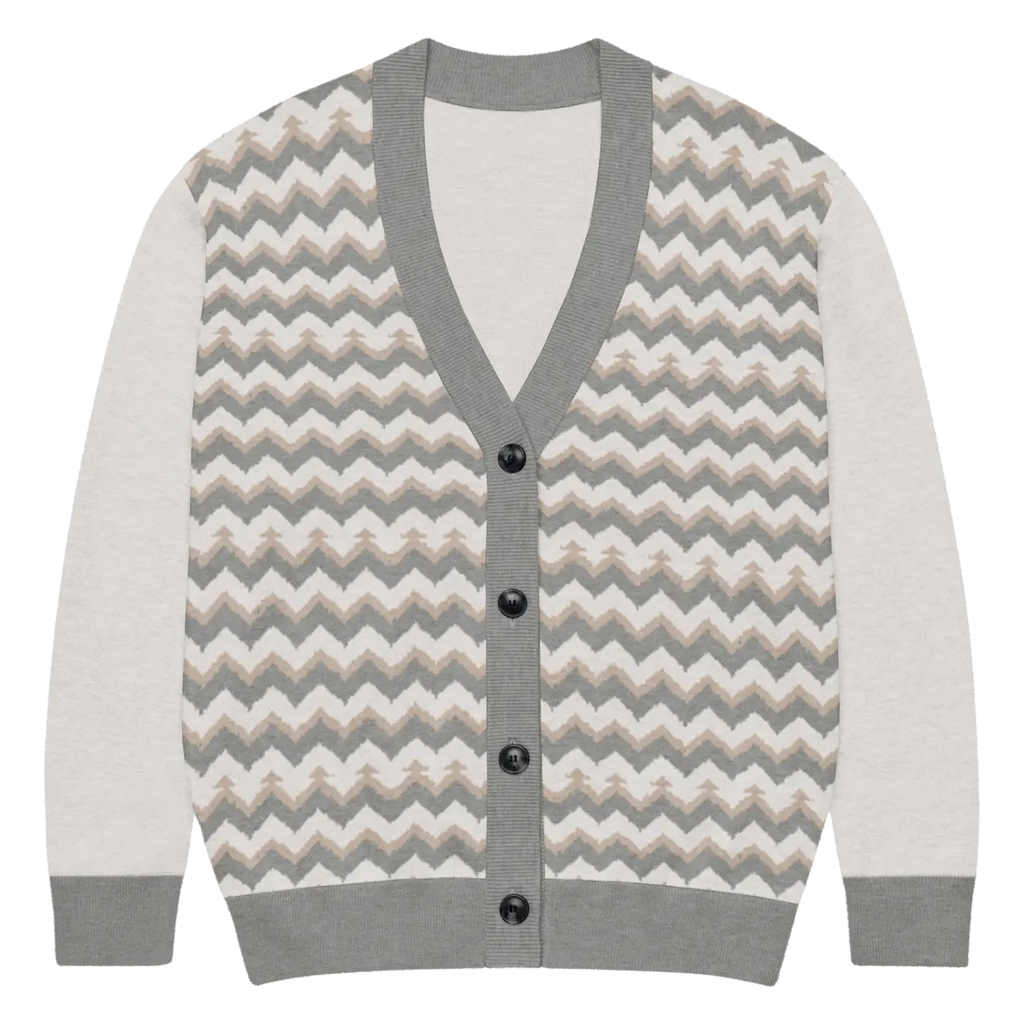 Grey Chevron Knitted Cardigan - Cozy Lightweight Layering - DipaliZ