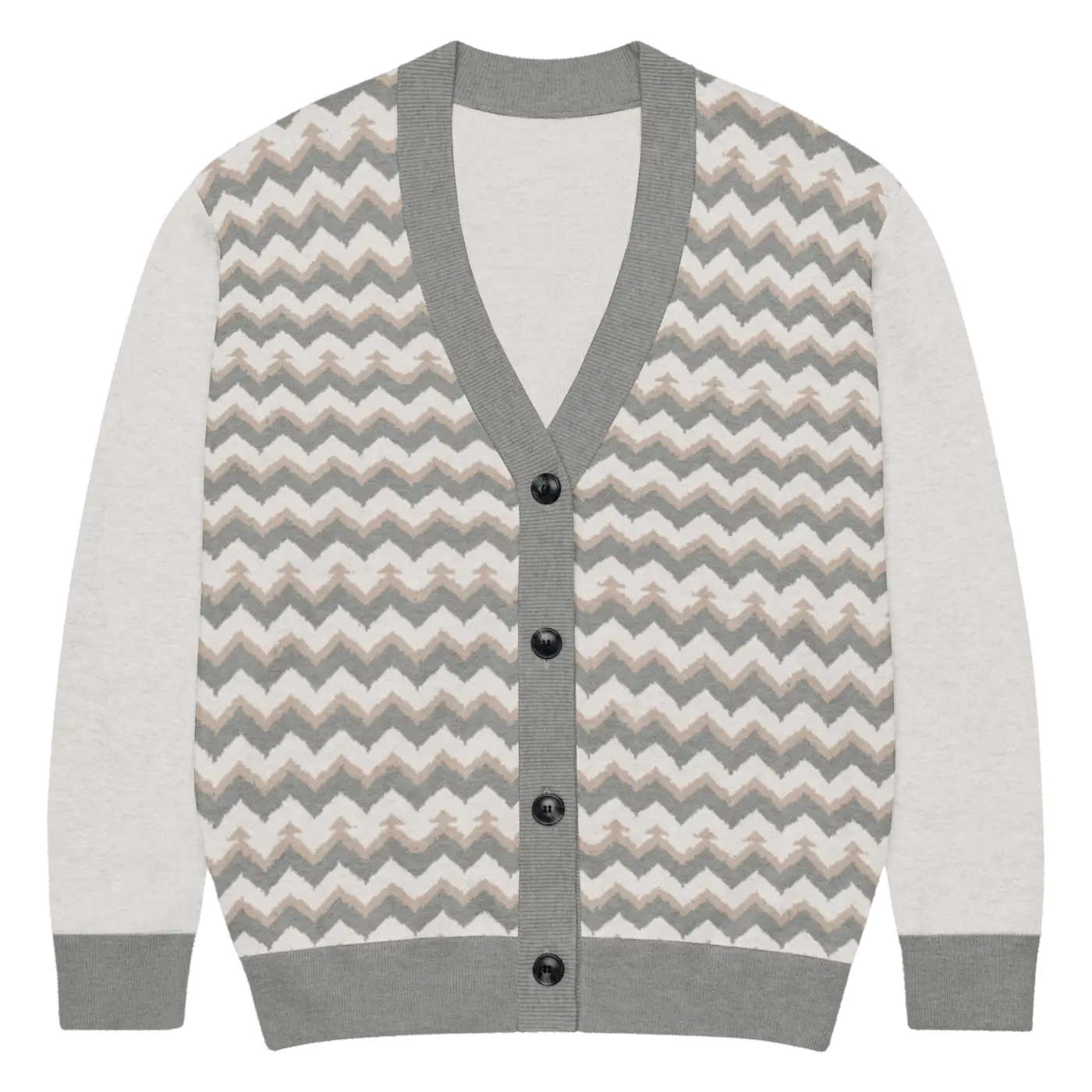 Grey Chevron Knitted Cardigan - Cozy Lightweight Layering - DipaliZ