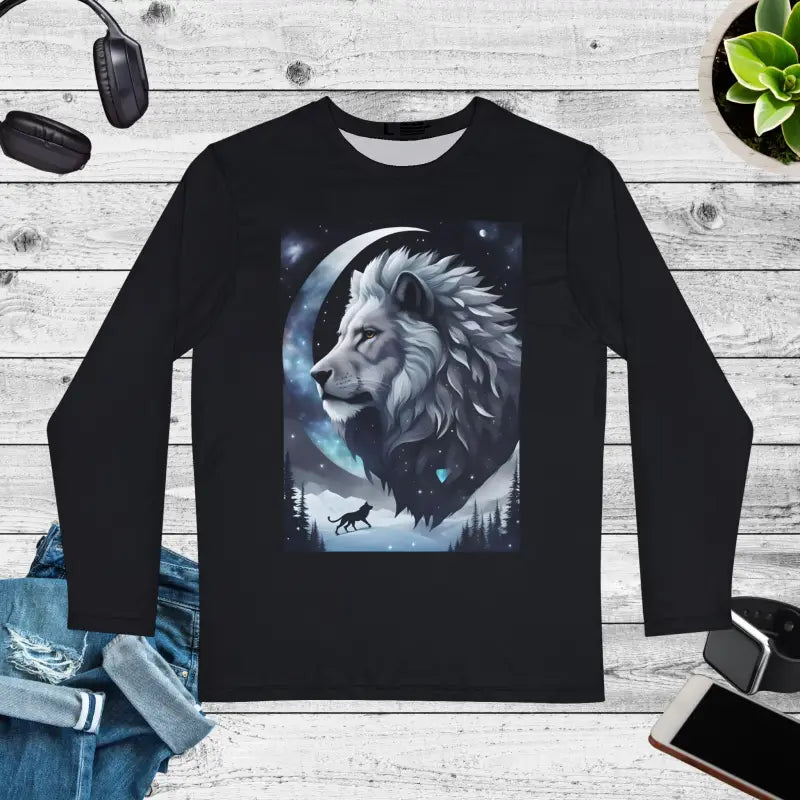 Winter Moon Lion Long Sleeve Shirt - Brushed Polyester - DipaliZ