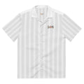 Unisex Button Shirt - White Stripes Dog Emblem - DipaliZ