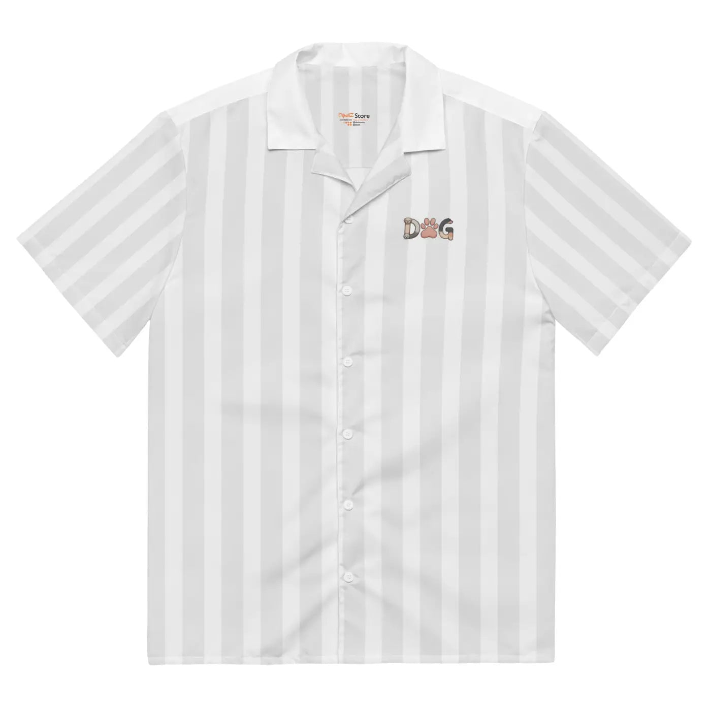 Unisex Button Shirt - White Stripes Dog Emblem - DipaliZ