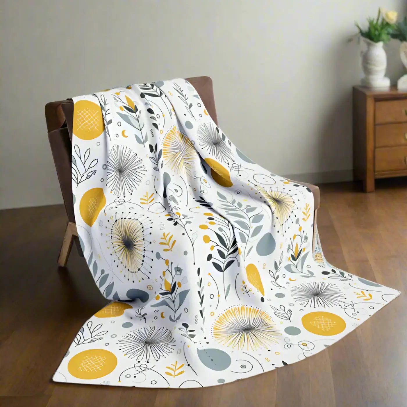 Arctic Fleece Blanket - Bold Yellow Floral Comfort - DipaliZ