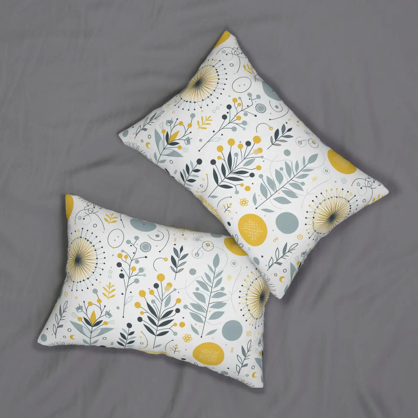 Vibrant Yellow Spun Polyester Lumbar Pillow - Grey Accent - DipaliZ