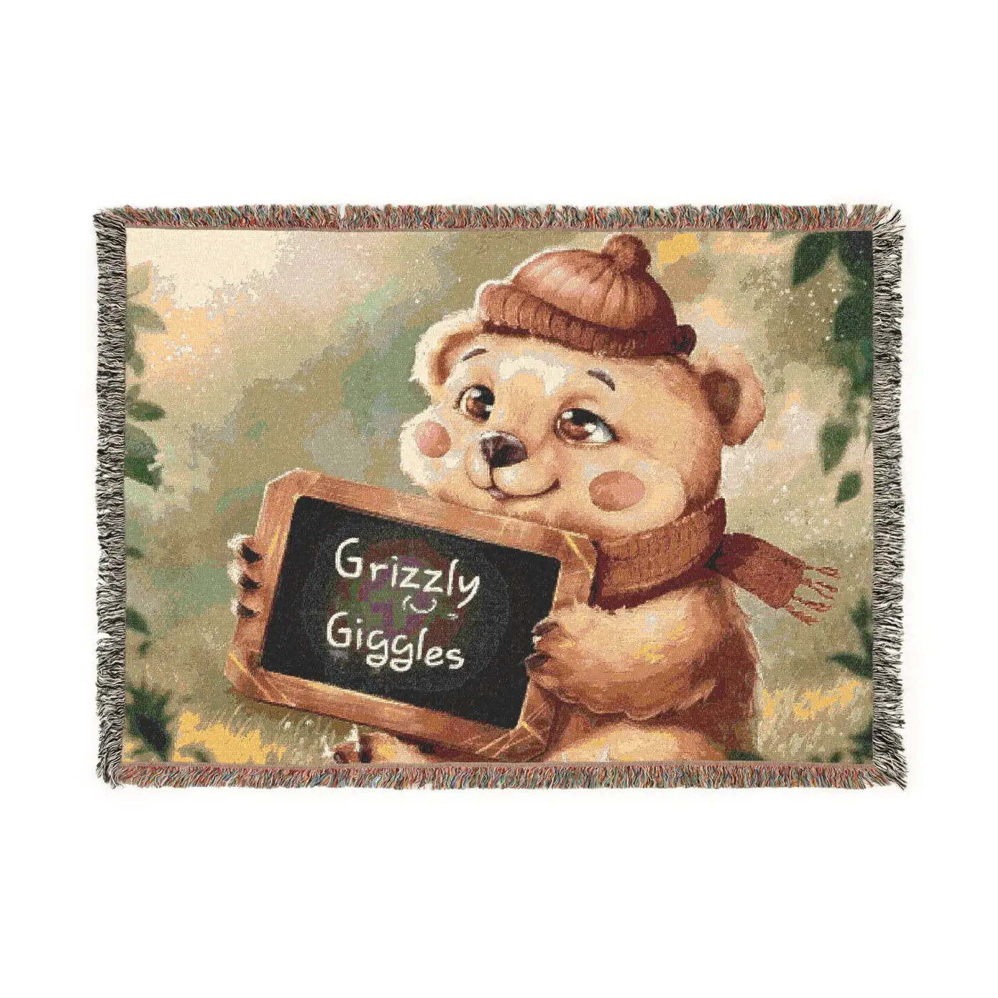 Cozy Grizzly Bear Giggles Woven Blanket - Warm and Whimsical - DipaliZ
