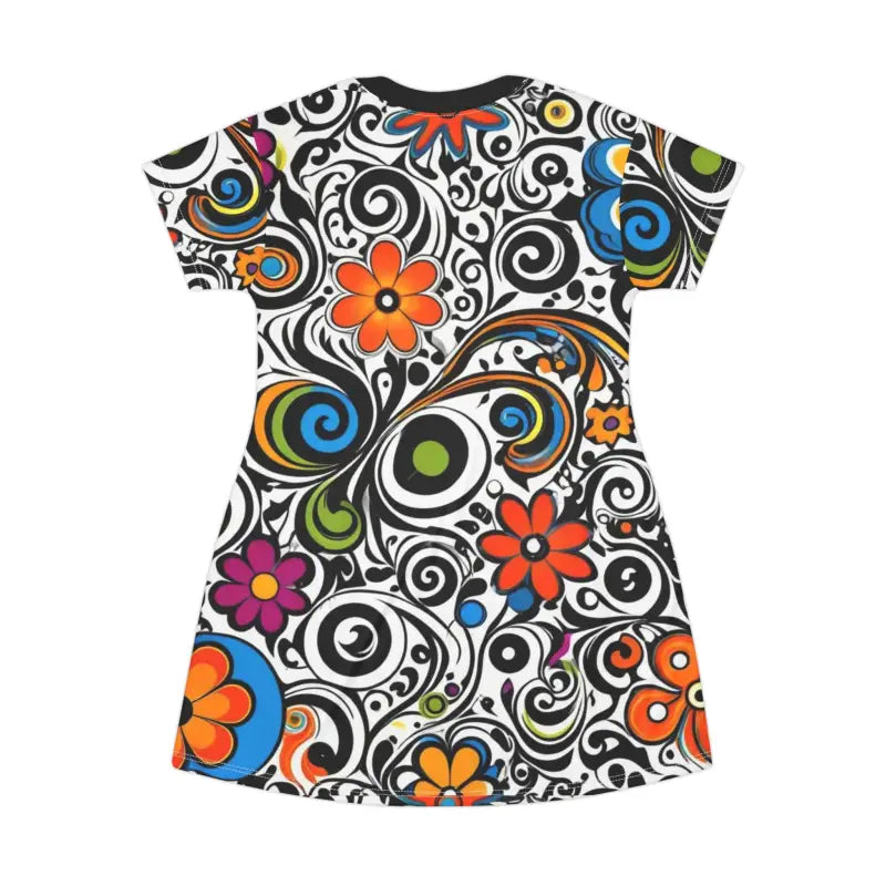 Groovy T-Shirt Dress - Swirls and Flowers Sustainable Fashion - DipaliZ