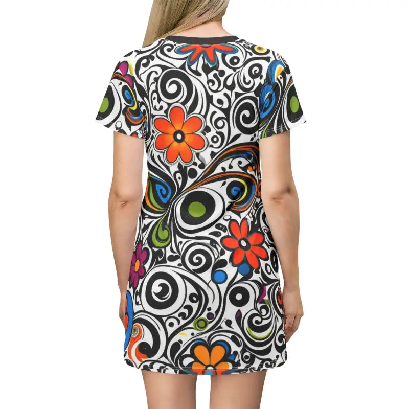 Groovy T-Shirt Dress - Swirls and Flowers Sustainable Fashion - DipaliZ
