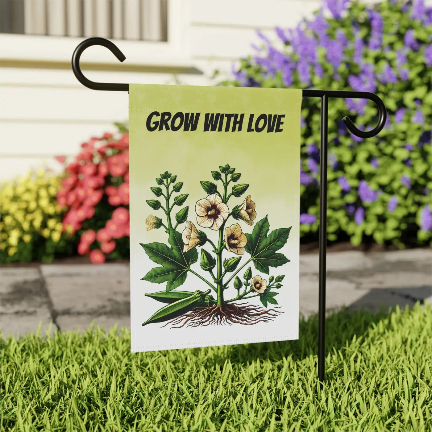Vibrant Okra Vegetable Plant Banner - Poly Poplin Canvas - DipaliZ