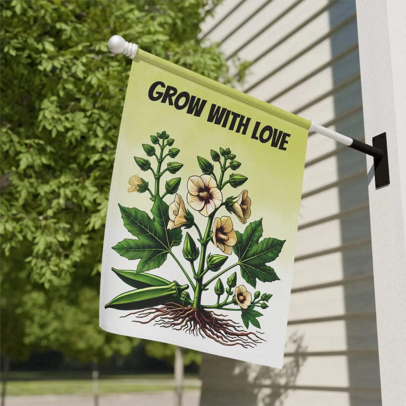 Vibrant Okra Vegetable Plant Banner - Poly Poplin Canvas - DipaliZ