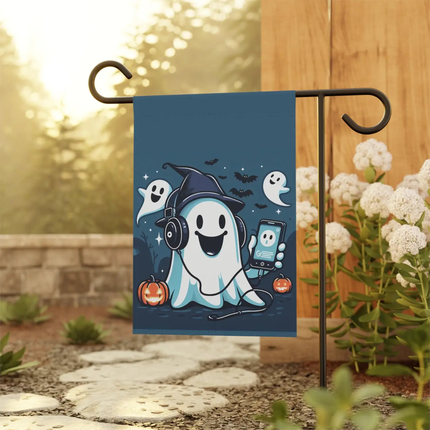 Ghost House Banner - Spooky Halloween Poly Poplin Fabric - DipaliZ
