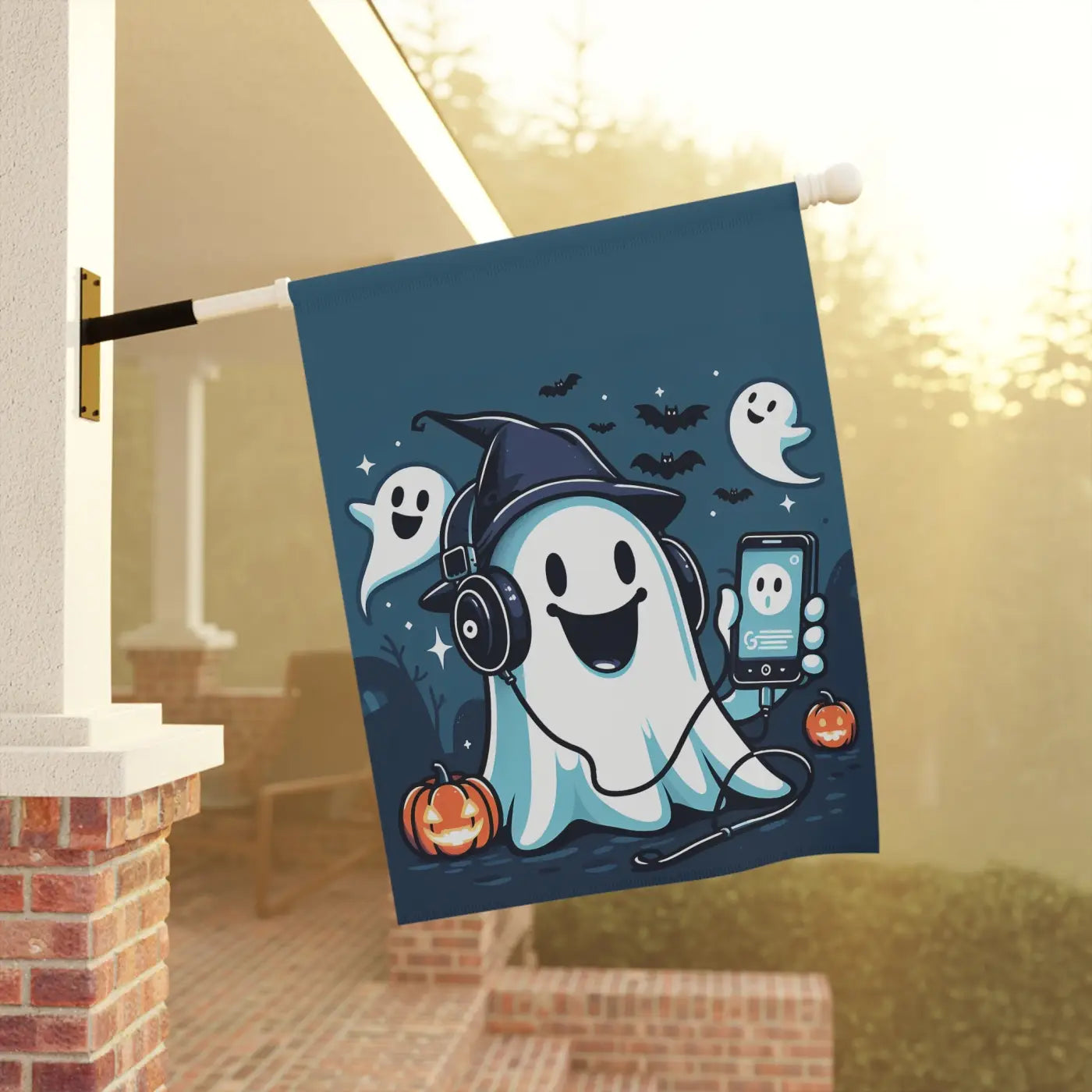 Ghost House Banner - Spooky Halloween Poly Poplin Fabric - DipaliZ