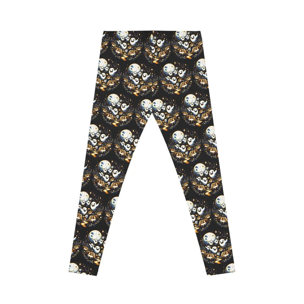 Spooky Halloween Ghosts and Vibrant Pumpkins Leggings - DipaliZ
