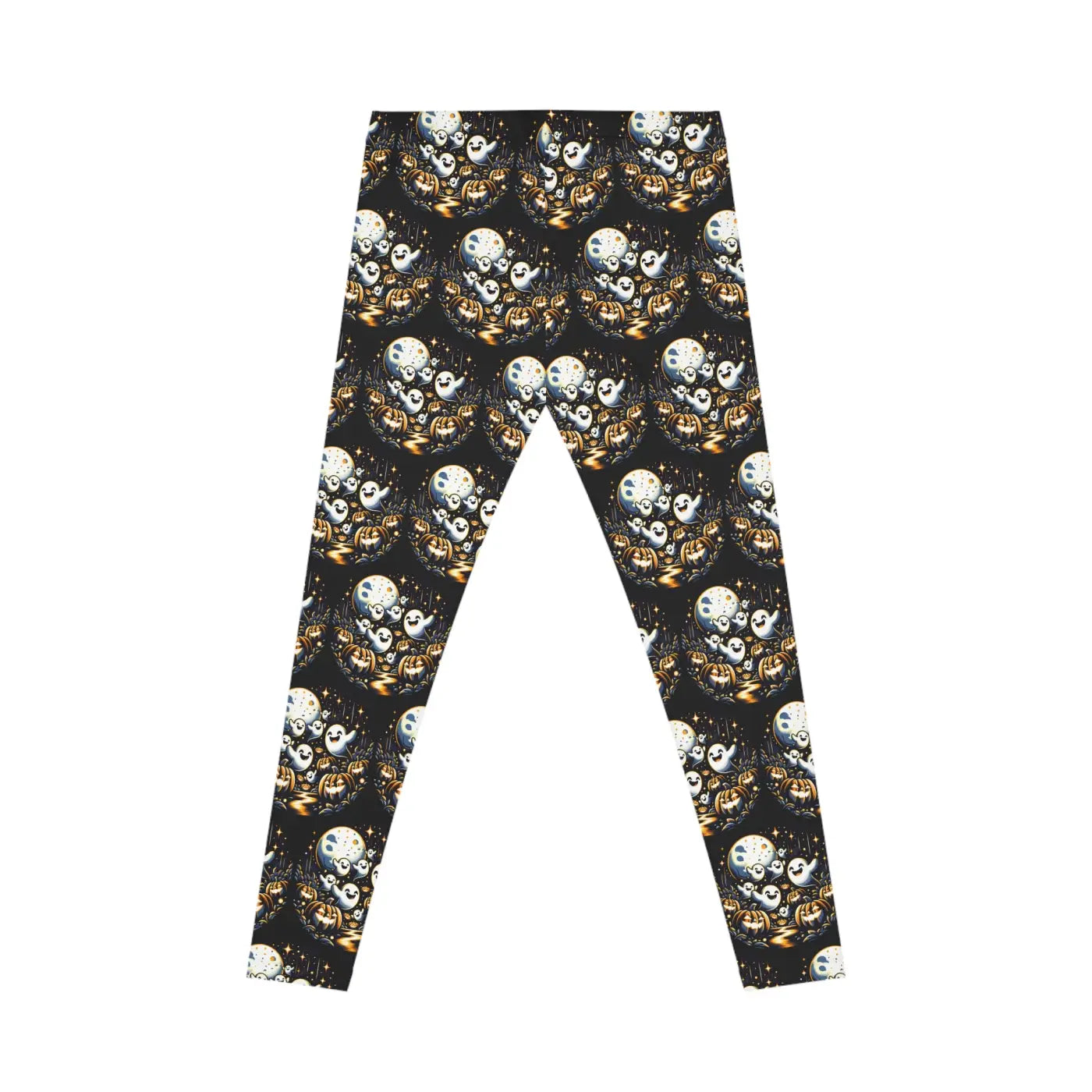 Spooky Halloween Ghosts and Vibrant Pumpkins Leggings - DipaliZ
