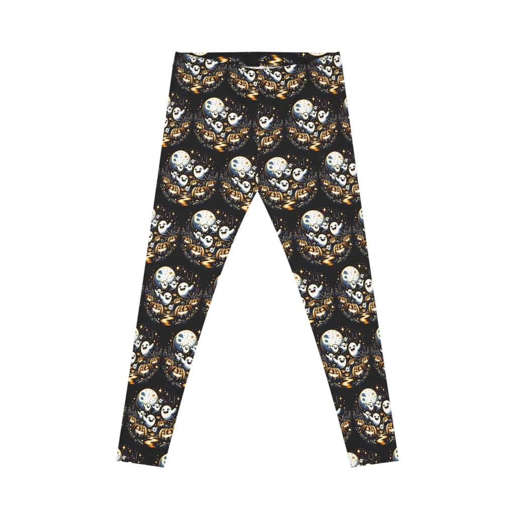 Spooky Halloween Ghosts and Vibrant Pumpkins Leggings - DipaliZ