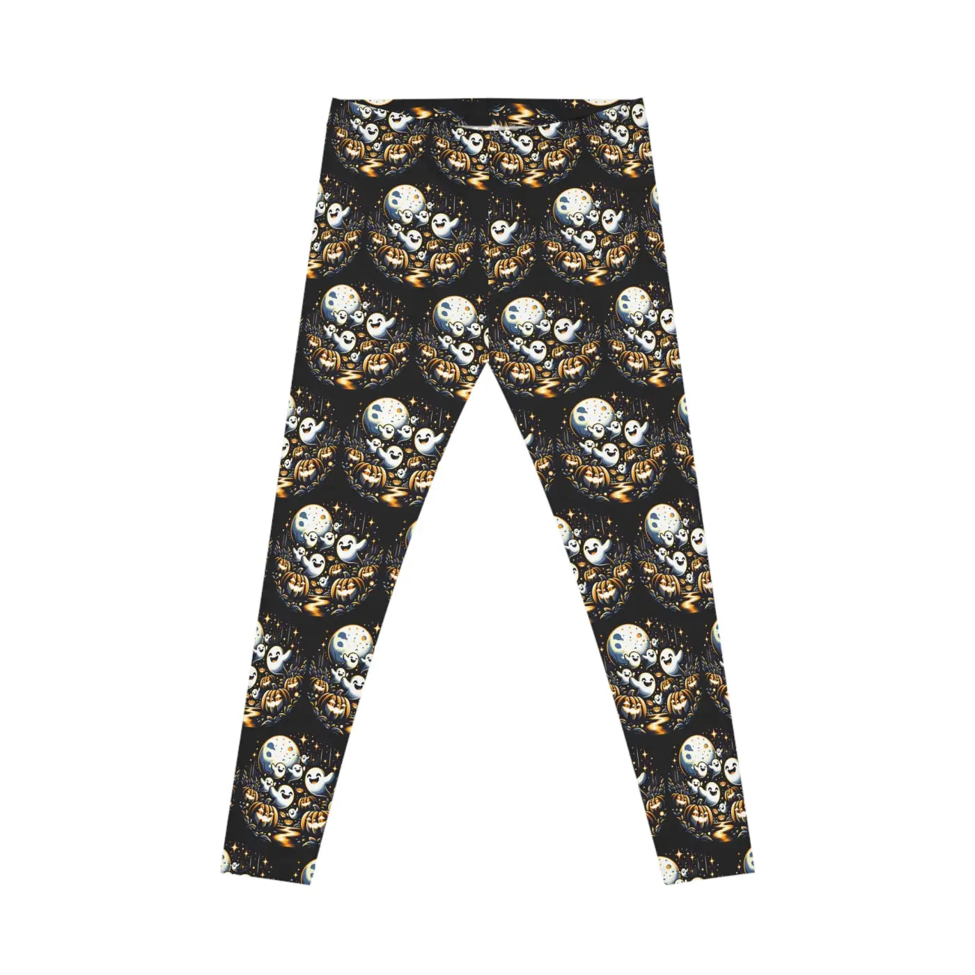Spooky Halloween Ghosts and Vibrant Pumpkins Leggings - DipaliZ