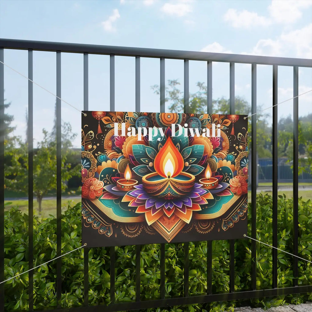 Happy Diwali Stunning Matte Banner - Brass Grommets - DipaliZ