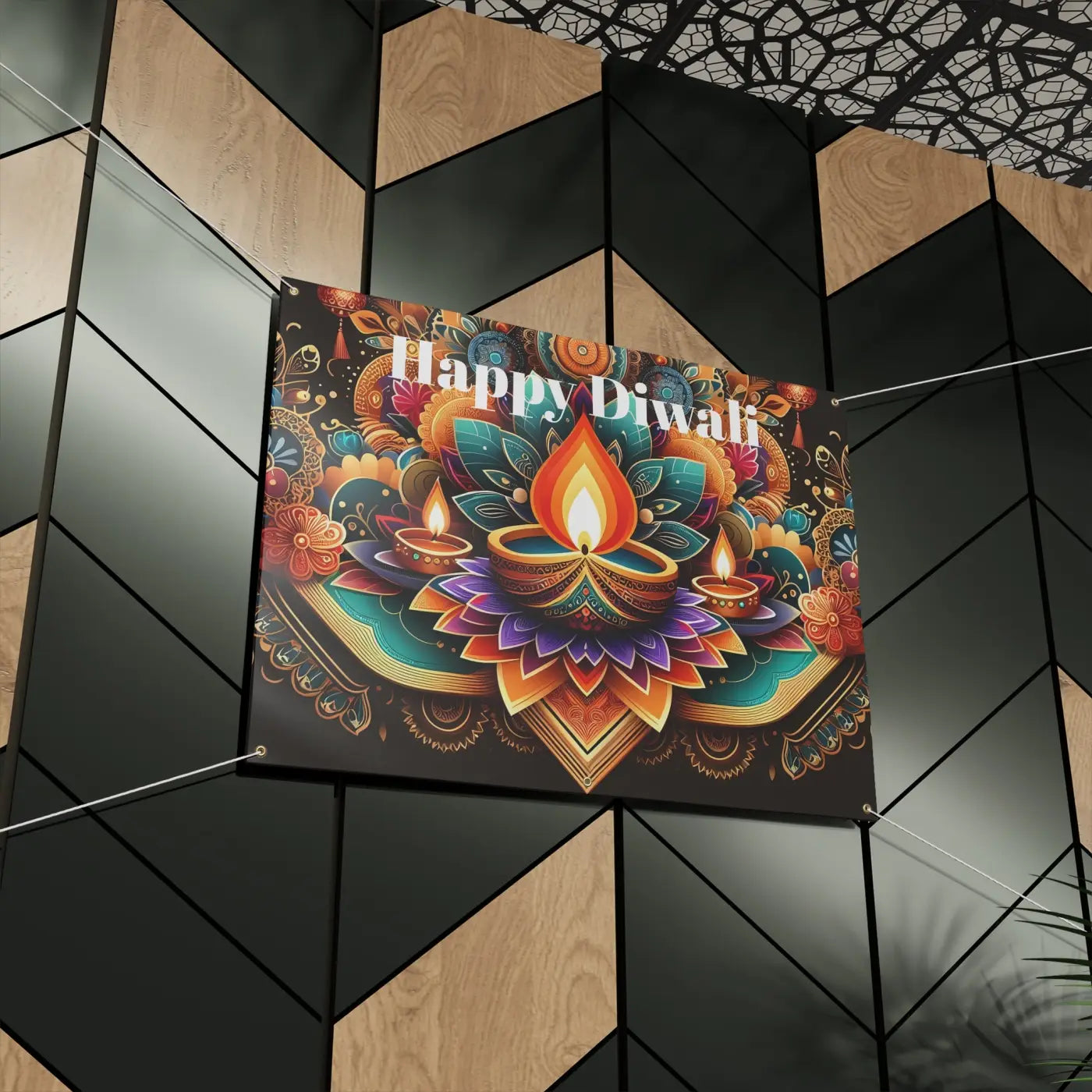 Happy Diwali Stunning Matte Banner - Brass Grommets - DipaliZ