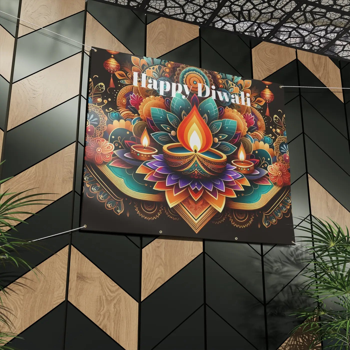 Happy Diwali Stunning Matte Banner - Brass Grommets - DipaliZ
