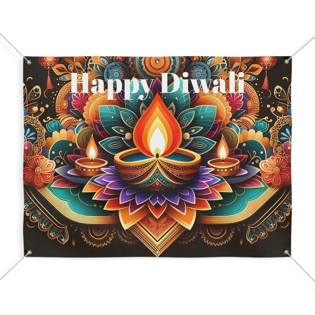 Happy Diwali Stunning Matte Banner - Brass Grommets - DipaliZ