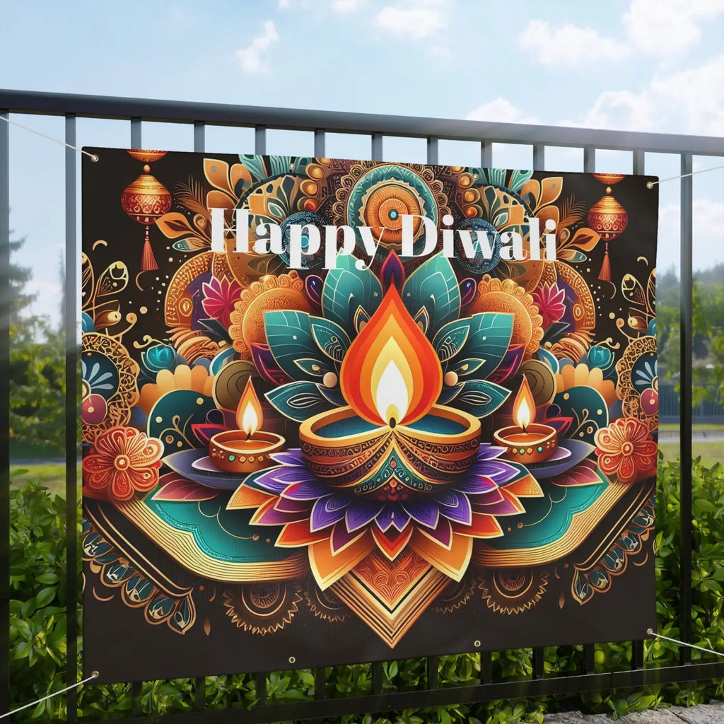 Happy Diwali Stunning Matte Banner - Brass Grommets - DipaliZ