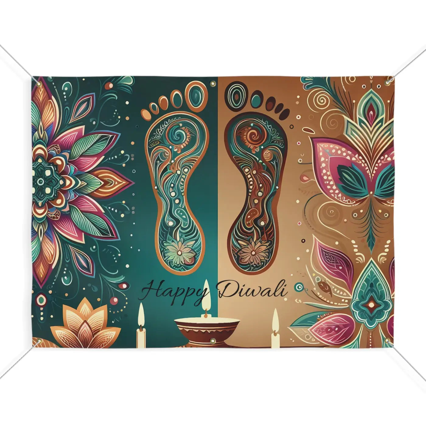 Vibrant Happy Diwali Banner - Laxmi Feet Design - DipaliZ