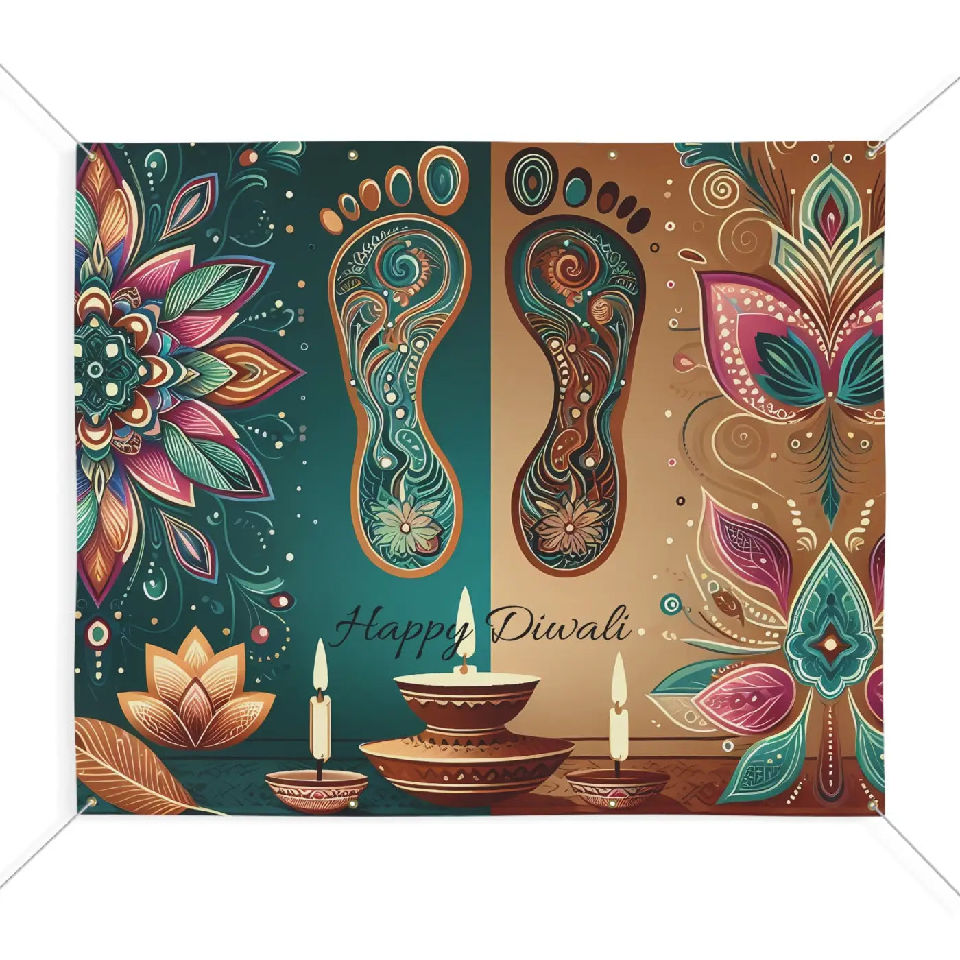 Vibrant Happy Diwali Banner - Laxmi Feet Design - DipaliZ
