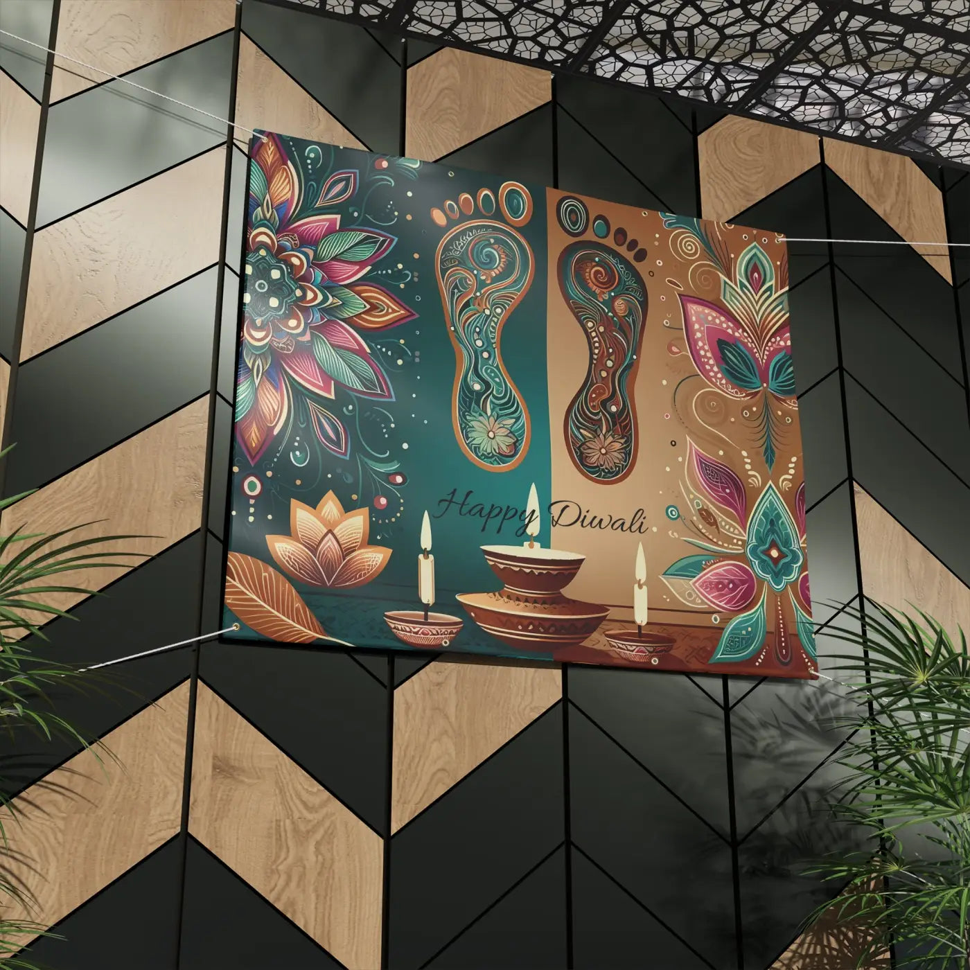 Vibrant Happy Diwali Banner - Laxmi Feet Design - DipaliZ