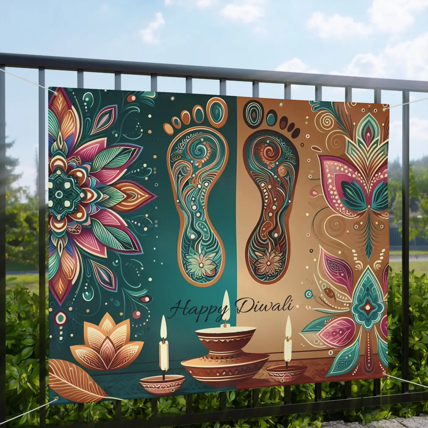 Vibrant Happy Diwali Banner - Laxmi Feet Design - DipaliZ