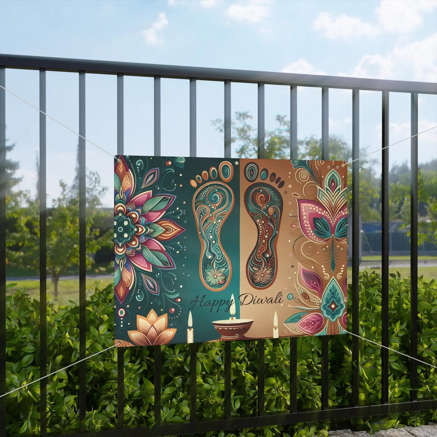 Vibrant Happy Diwali Banner - Laxmi Feet Design - DipaliZ