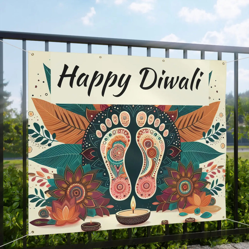 Happy Diwali Matte Banner - Laxmi Feet Vinyl Design - DipaliZ