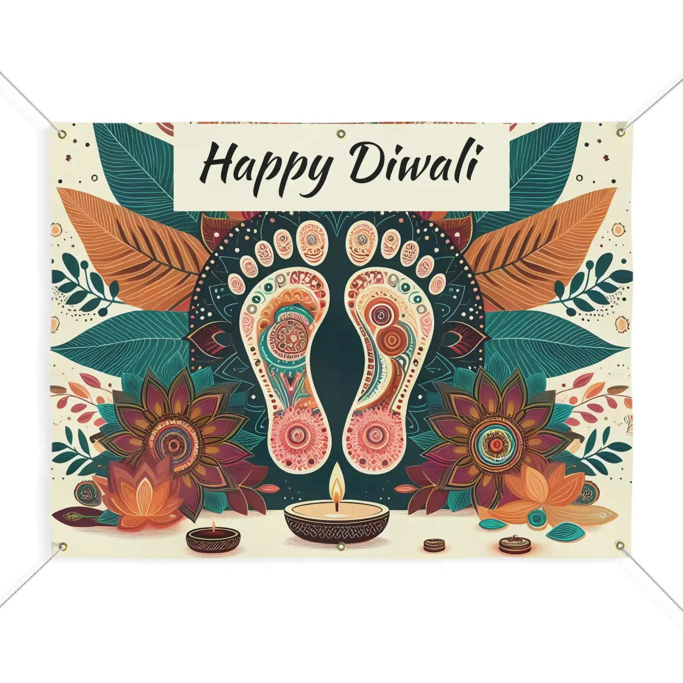 Happy Diwali Matte Banner - Laxmi Feet Vinyl Design - DipaliZ