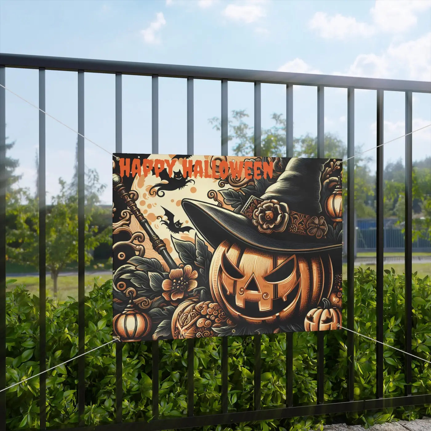 Jack O Lantern Matte Banner - Scrim Vinyl Halloween Decor - DipaliZ