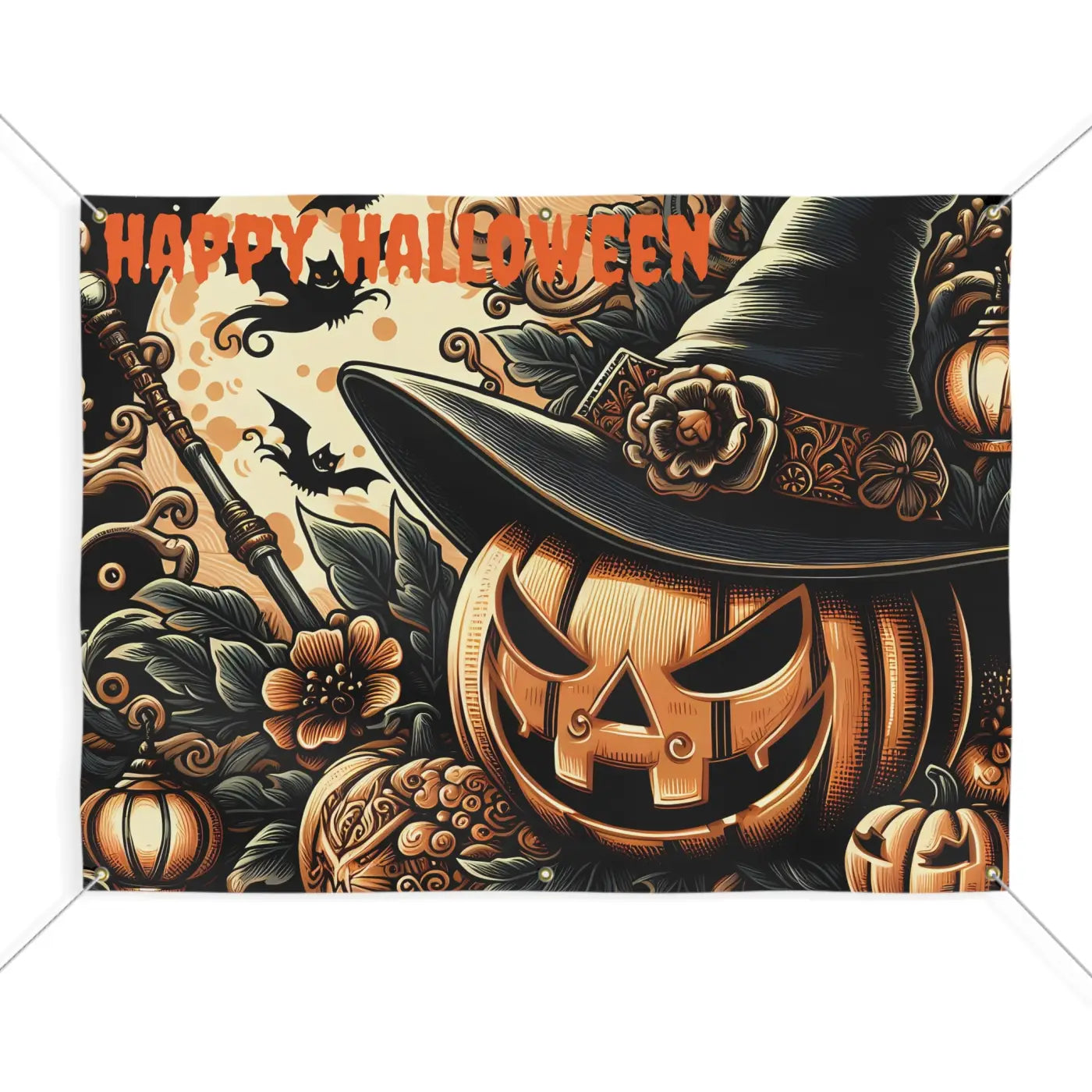Jack O Lantern Matte Banner - Scrim Vinyl Halloween Decor - DipaliZ