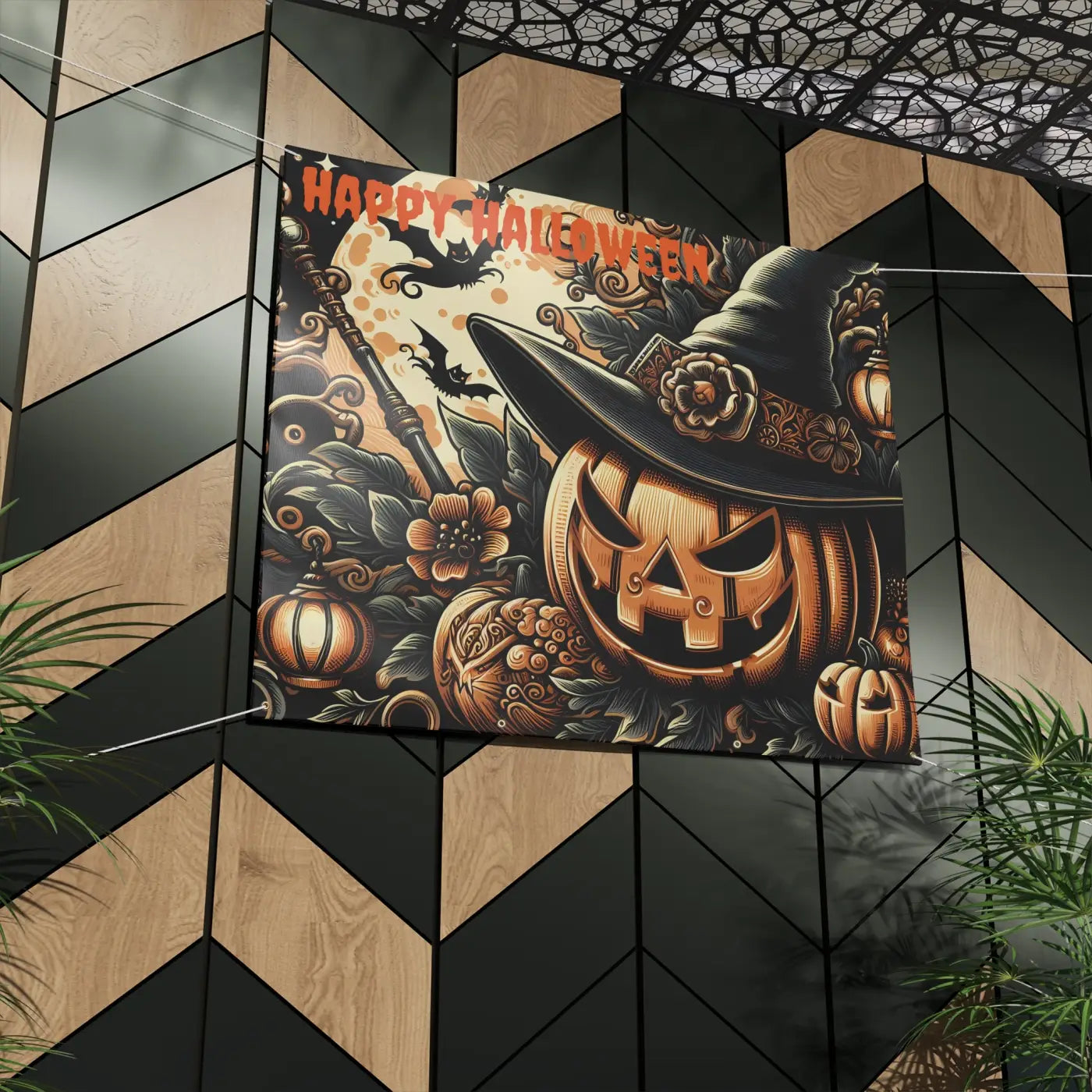 Jack O Lantern Matte Banner - Scrim Vinyl Halloween Decor - DipaliZ