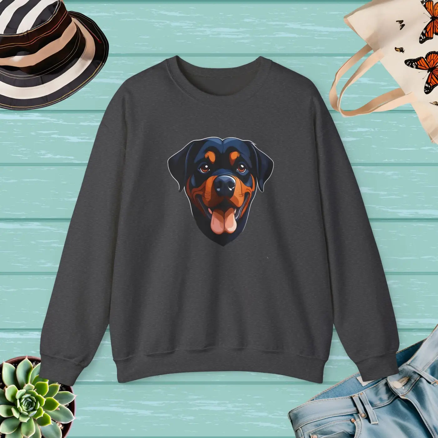 Happy Rottweiler Unisex Heavy Blend Crewneck Sweatshirt - DipaliZ