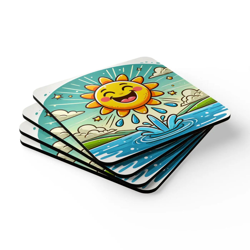 Happy Sunshine Corkwood Coaster Set - Elegant Table Protection - DipaliZ