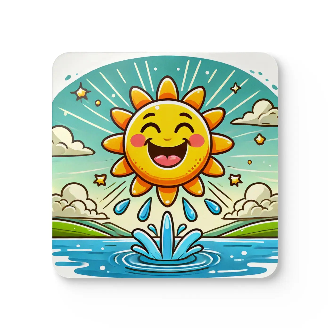 Happy Sunshine Corkwood Coaster Set - Elegant Table Protection - DipaliZ