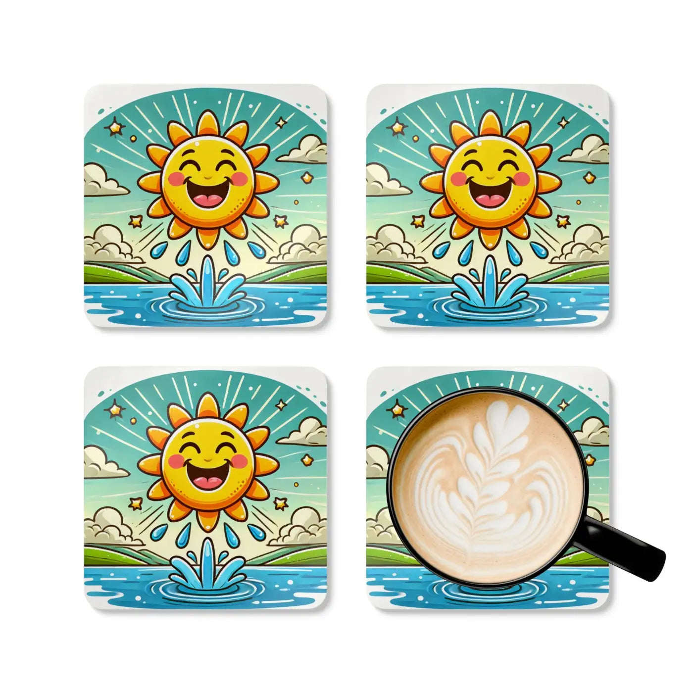 Happy Sunshine Corkwood Coaster Set - Elegant Table Protection - DipaliZ