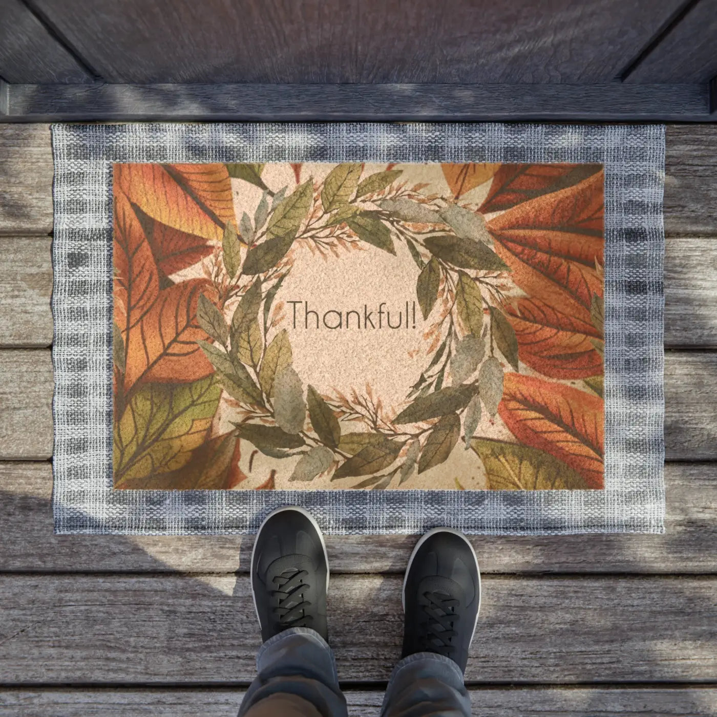 Happy Thanksgiving Foliage Welcome Mat - Fall Decor - DipaliZ