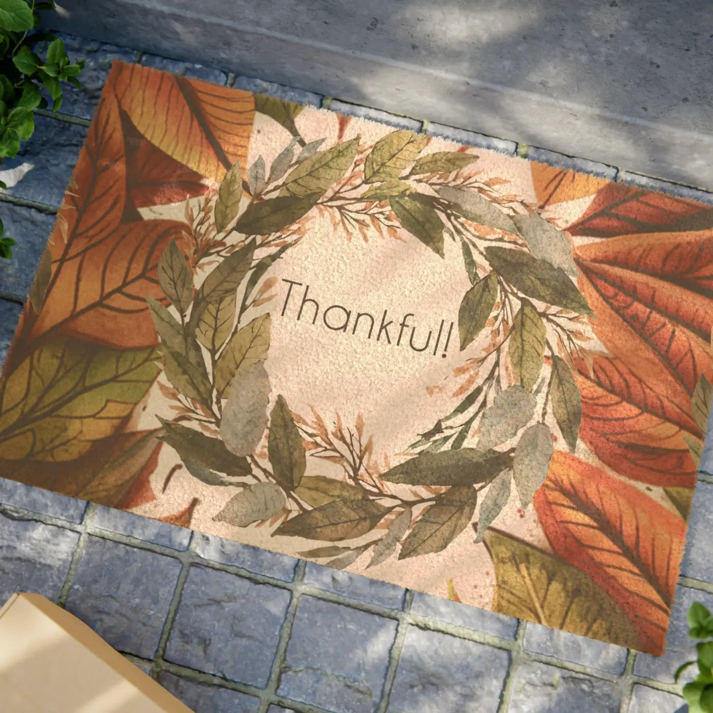 Happy Thanksgiving Foliage Welcome Mat - Fall Decor - DipaliZ