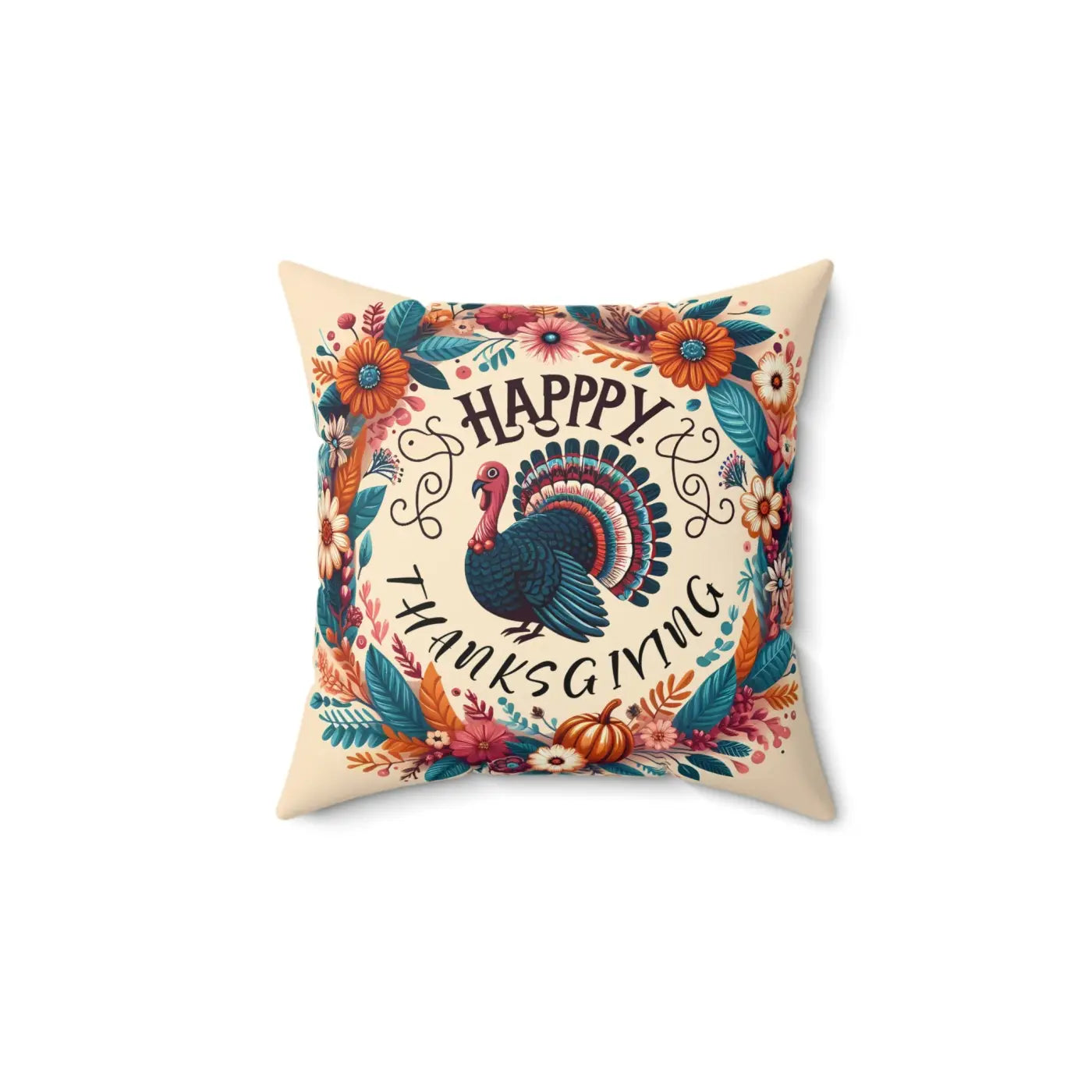 Cozy Thanksgiving Polyester Pillow - Happy Turkey Design - DipaliZ