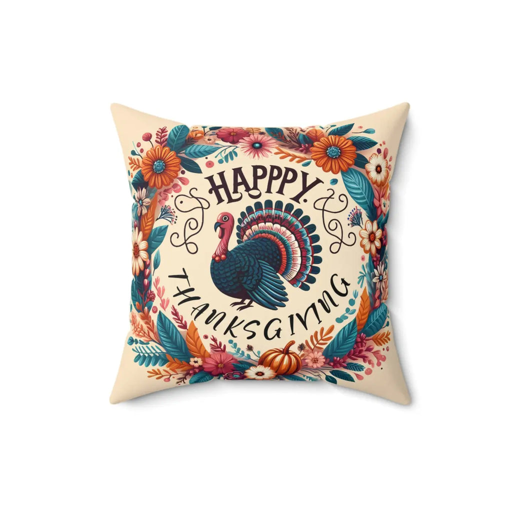 Cozy Thanksgiving Polyester Pillow - Happy Turkey Design - DipaliZ