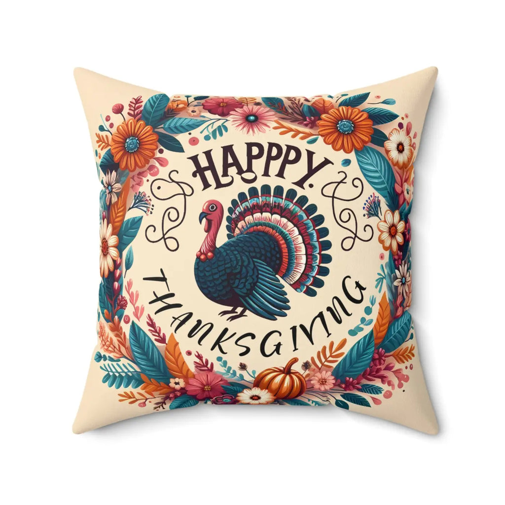 Cozy Thanksgiving Polyester Pillow - Happy Turkey Design - DipaliZ